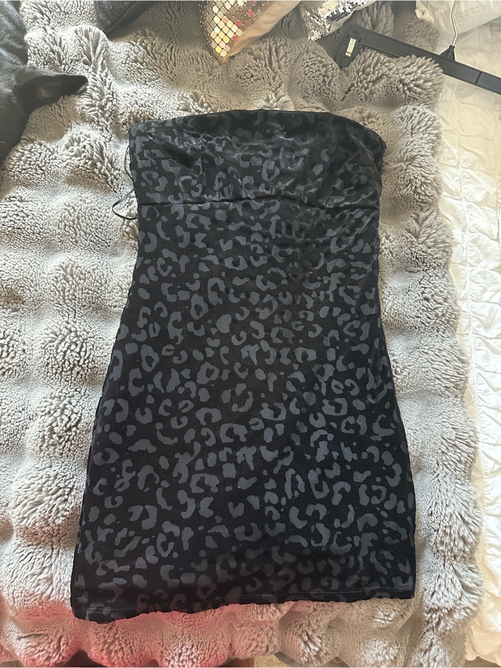silence + noise Black and Gray Leopard-Print Strapless Bodycon Dress